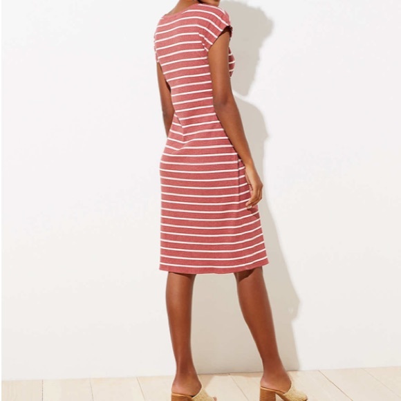 Loft petite ribbed striped belted midi dress/brick - Picture 3 of 4